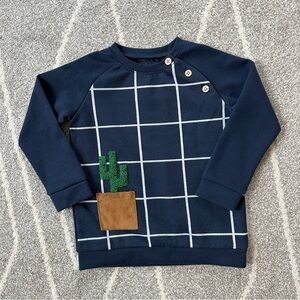 Melange Boys Navy Blue Windowpane Plaid Cactus Sweatshirt Boys Size 3